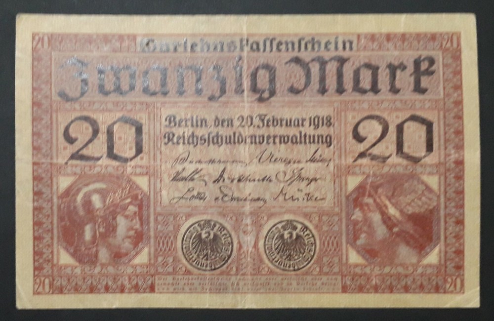 Germany 20 mark banknote, 1918year,normal condition