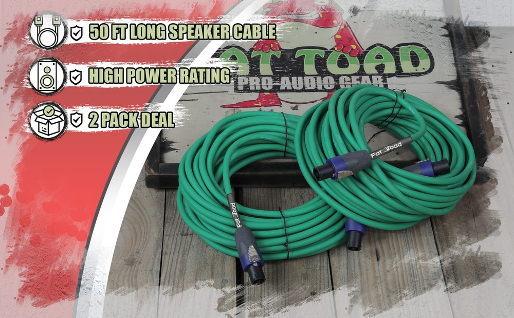 Speakon to Speakon Cables (2 Pack) by FAT TOAD | 50ft Professional Pro Audio