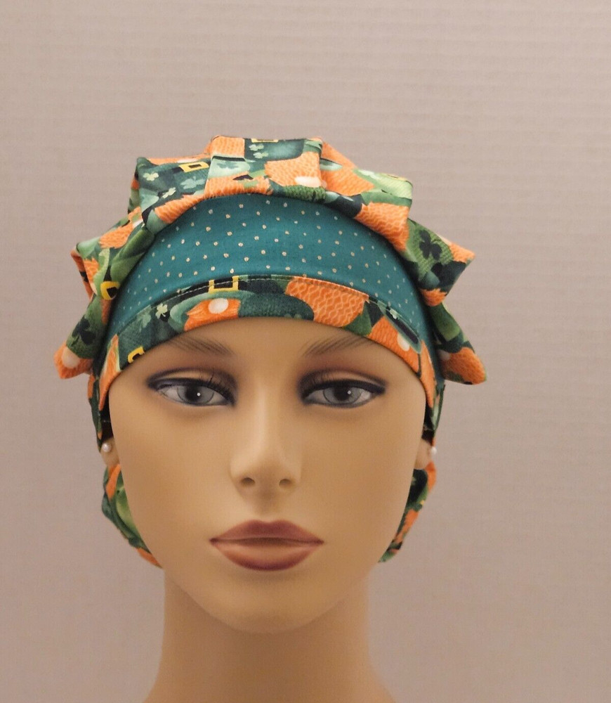 Bouffant/Ponytail Scrub Hat - St. Patrick's Gnomes