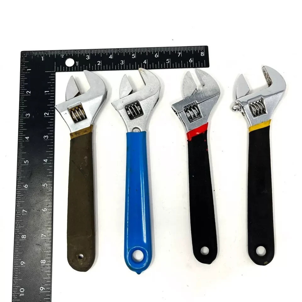 4 Pcs Assorted 8 in Adjustable Wrenches Tool Set, Rubber Grip