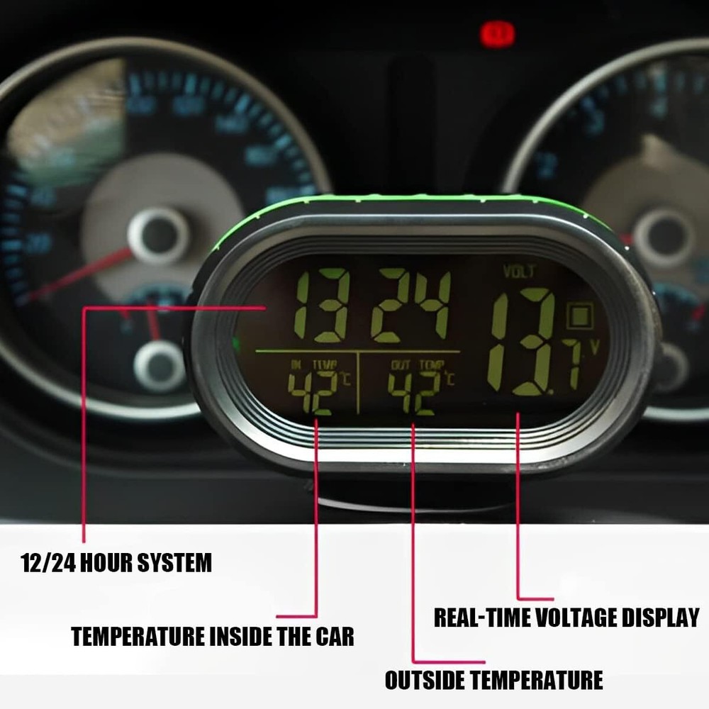 Auto Electronic Car Thermometer Voltmeter Temperature Clock LED Digital Display