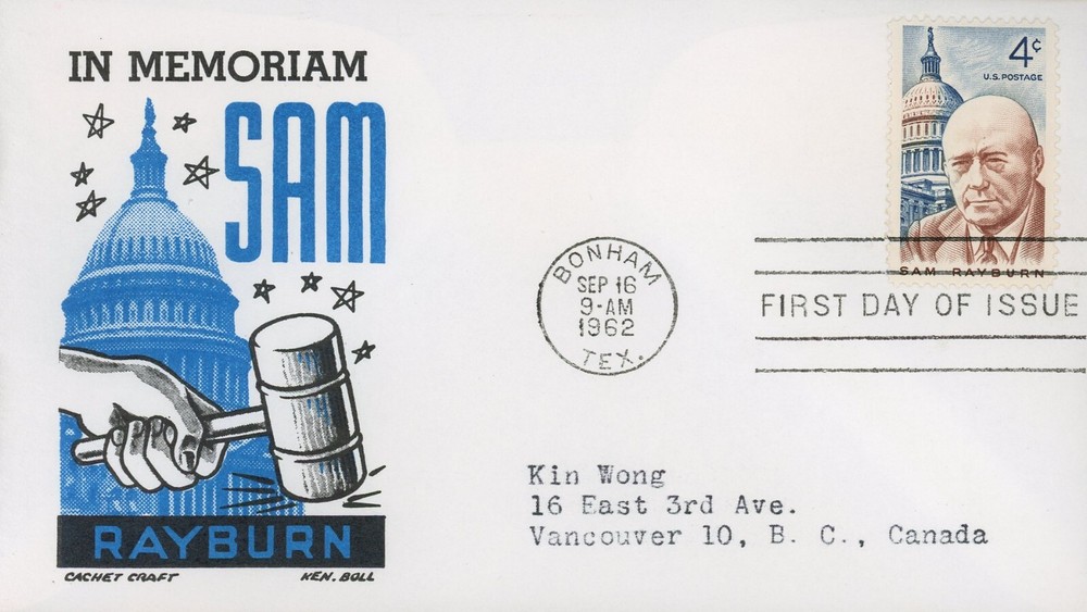 US 1202 FDC Sam Rayburn Cachet Craft
