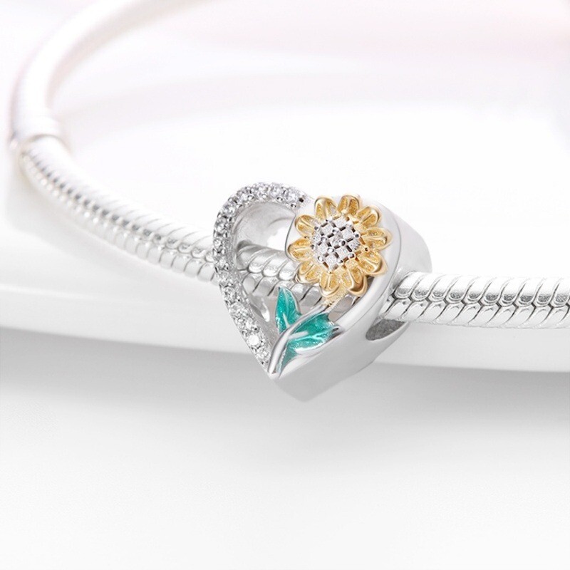 KUNSIR 925 Sterling Silver Heart Charm,Flower Charm,Butterfly Charm For Bracelet