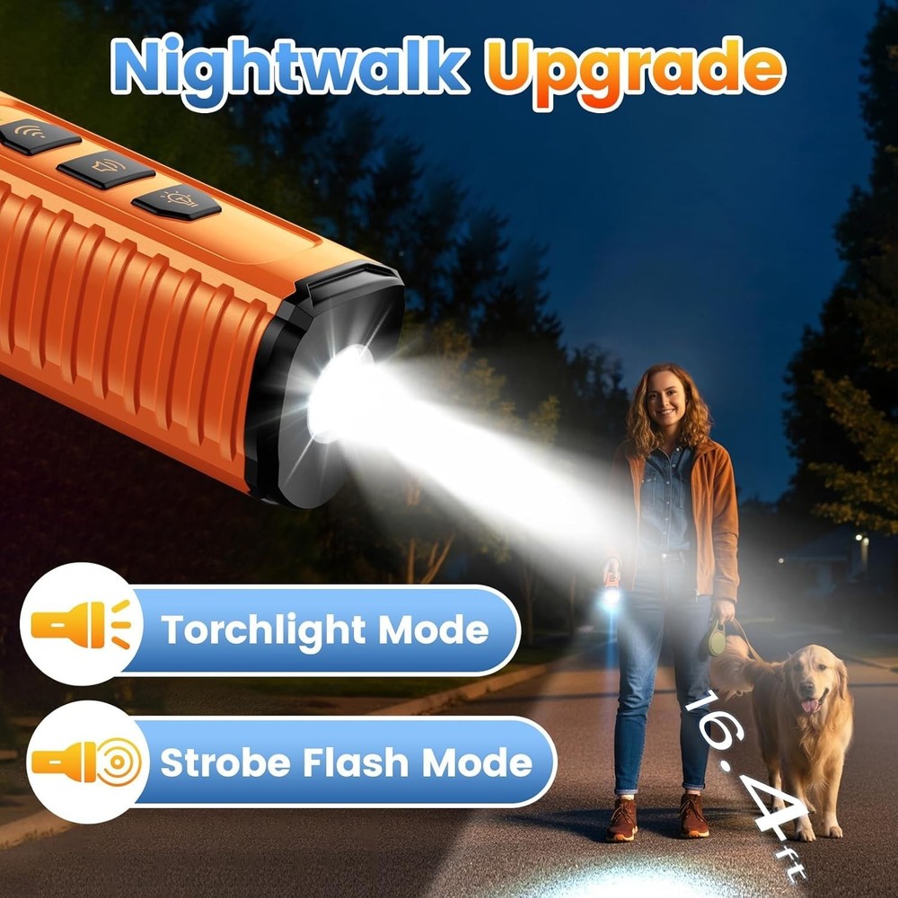 Humane 5-Mode Dog Bark Control Device - 50FT Range with Flashlight Included