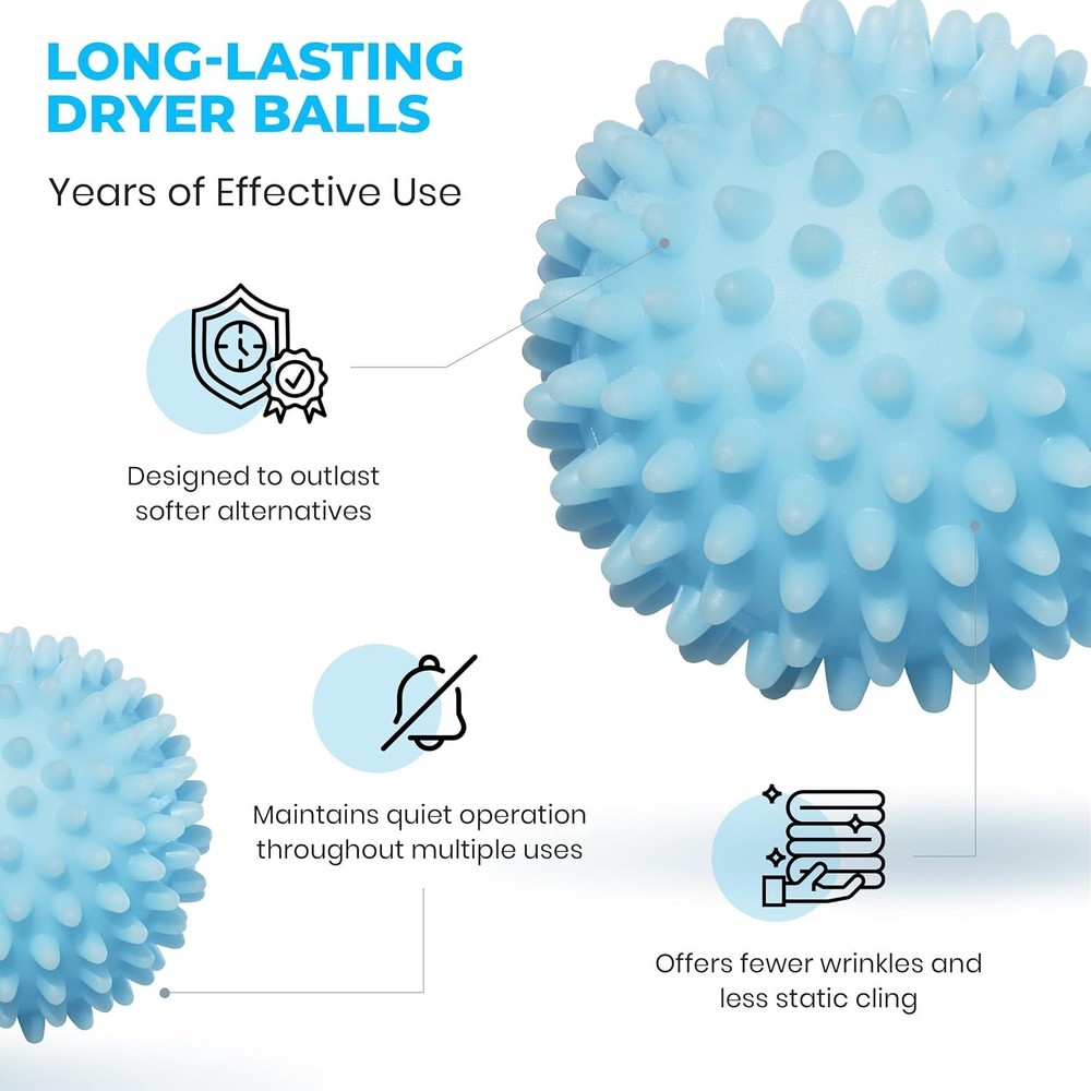 Reusable Laundry Dryer Balls Light Blue 6-Pack Reduce Drying Time Eco-Friendly