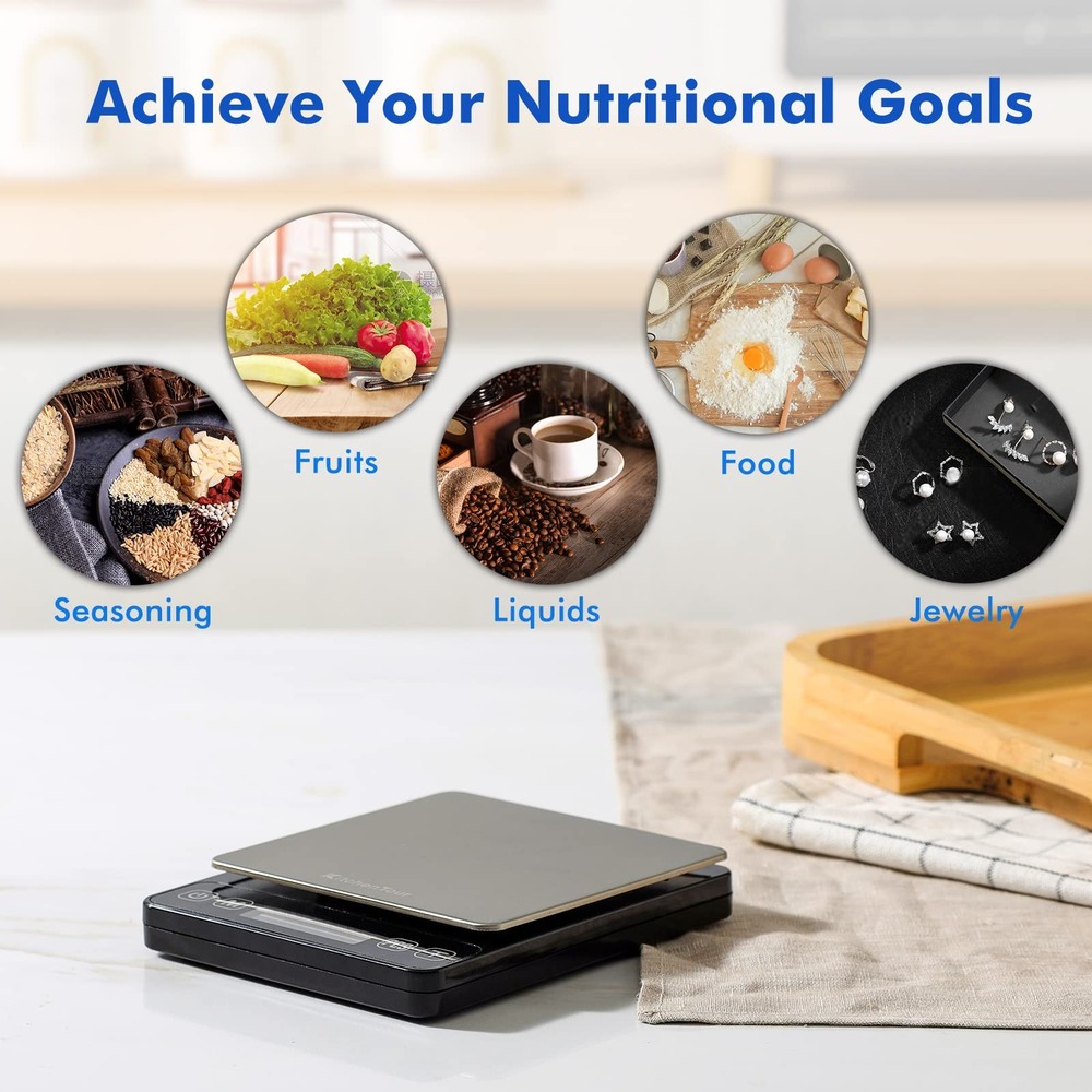 KitchenTour Digital Kitchen Scale - 500g/0.01g High Accuracy Precision Multif...