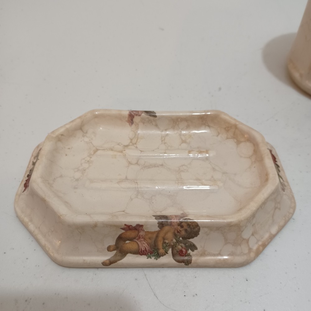 athena soap dish & toothbrush holder angel pattern