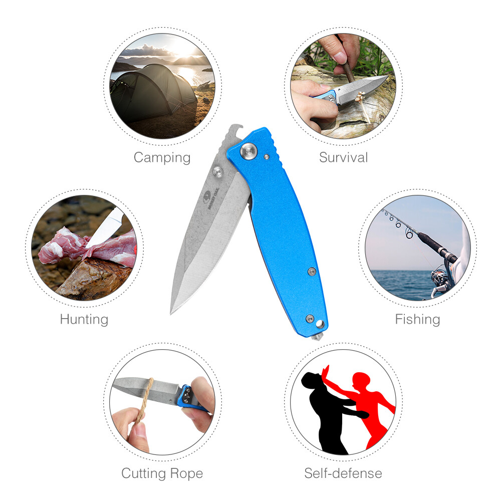 7-in Folding Pocket Knife Stainless Steel Drop Point Blade Multi-Functional Tool