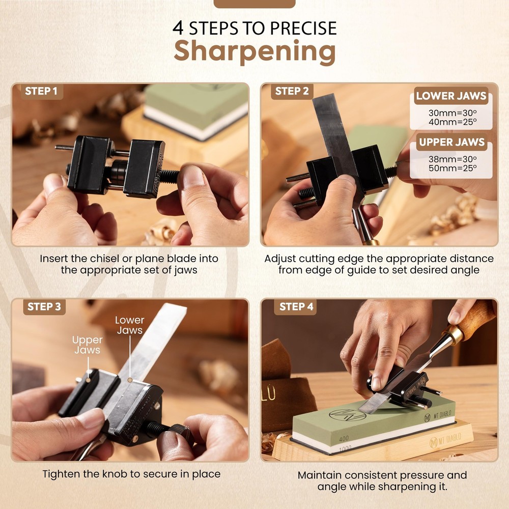 Mt Diablo Chisel Sharpening Kit Precision Honing Guide for 1/4" to 2" Chisel...
