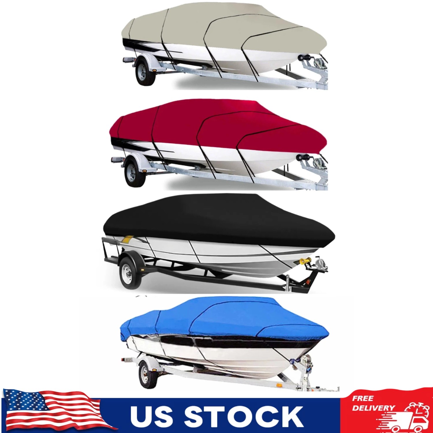 4-Color Trailerable Boat Cover Waterproof Marine Grade For V-Hull Runabout