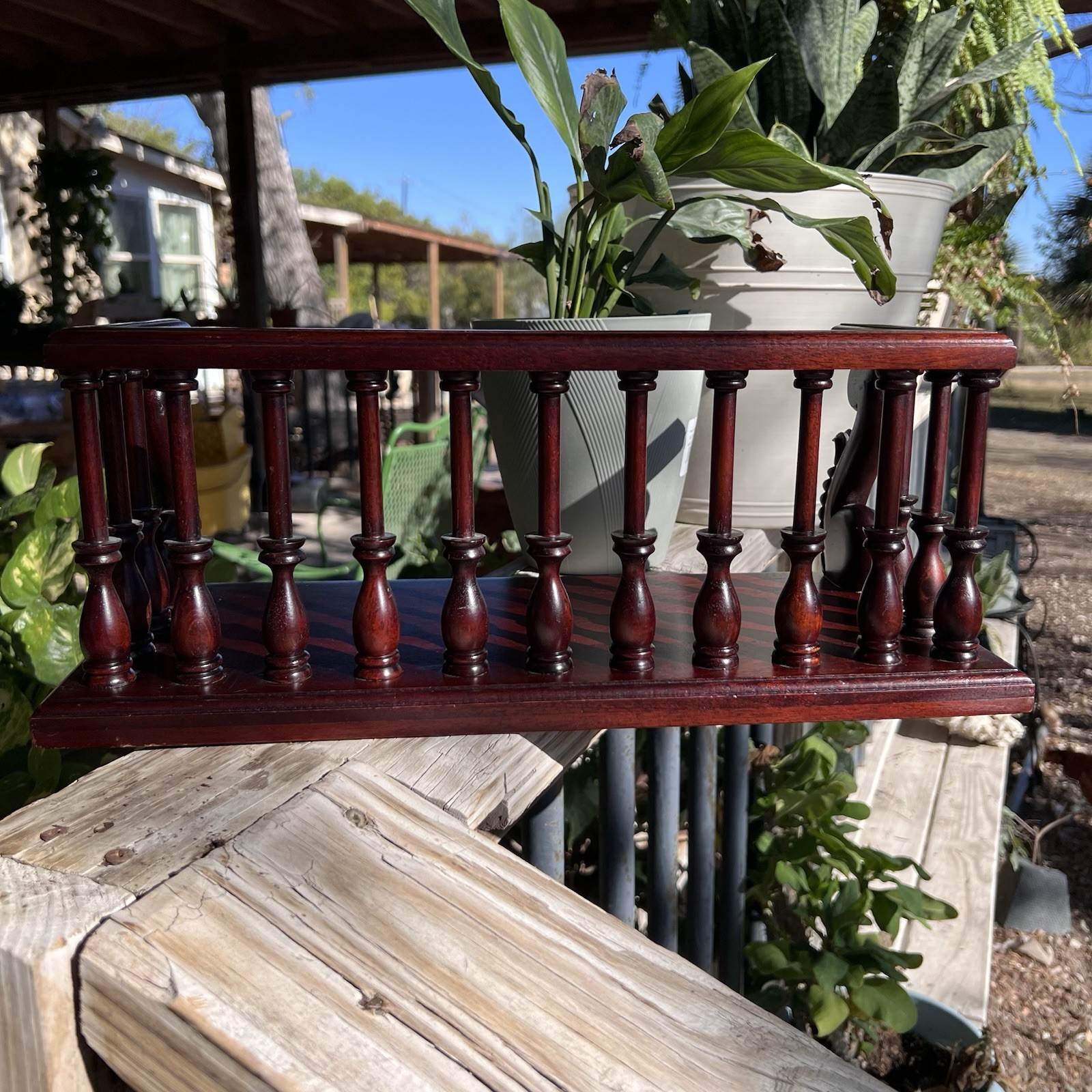 Vintage | Mahogany Carved Desk Trough | Wooden Book Stand Holder | 16.75"