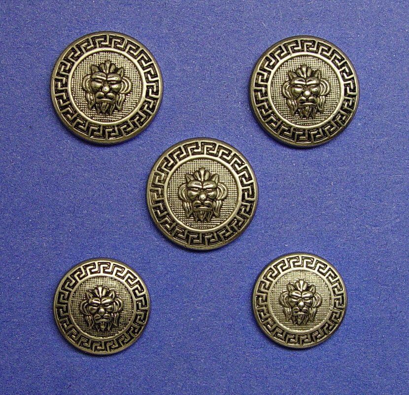 5 Unknown Brand Silver Color Plastic Lion Head jacket replacement buttons, Used
