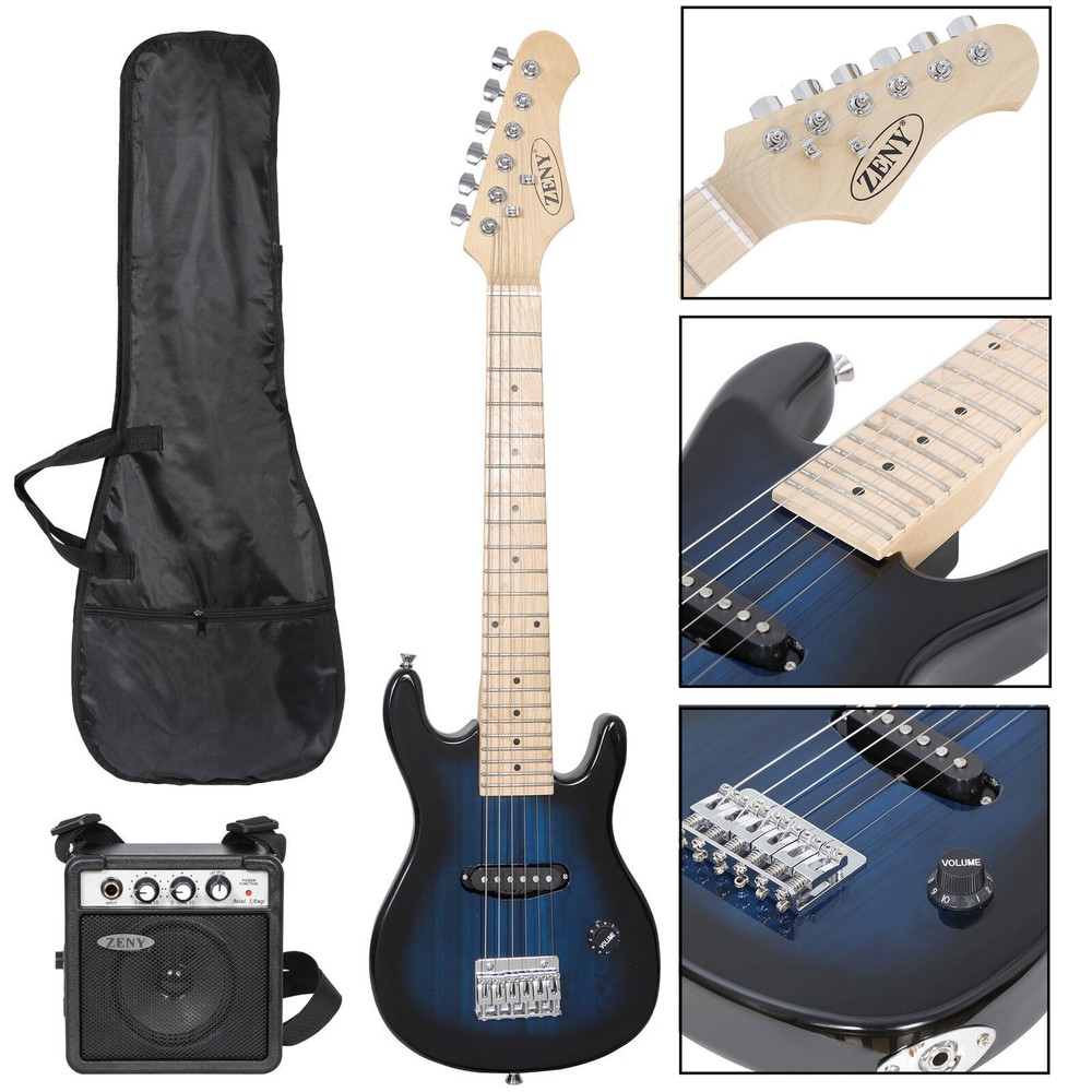 Blue Full Size Beginner Electric Guitar Set with Case Strap Capo Strings 30"