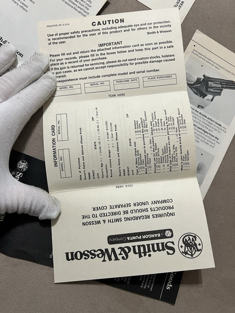 Factory Original Smith & Wesson J Frame Paperwork Set S&W - No Manual