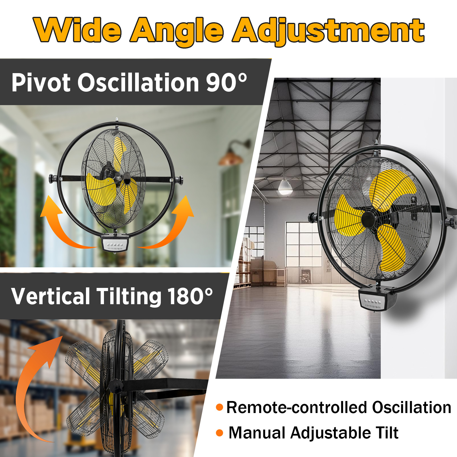 20 inch Wall Mount Fan Oscillating, 5000 CFM High Velocity Extended Remote