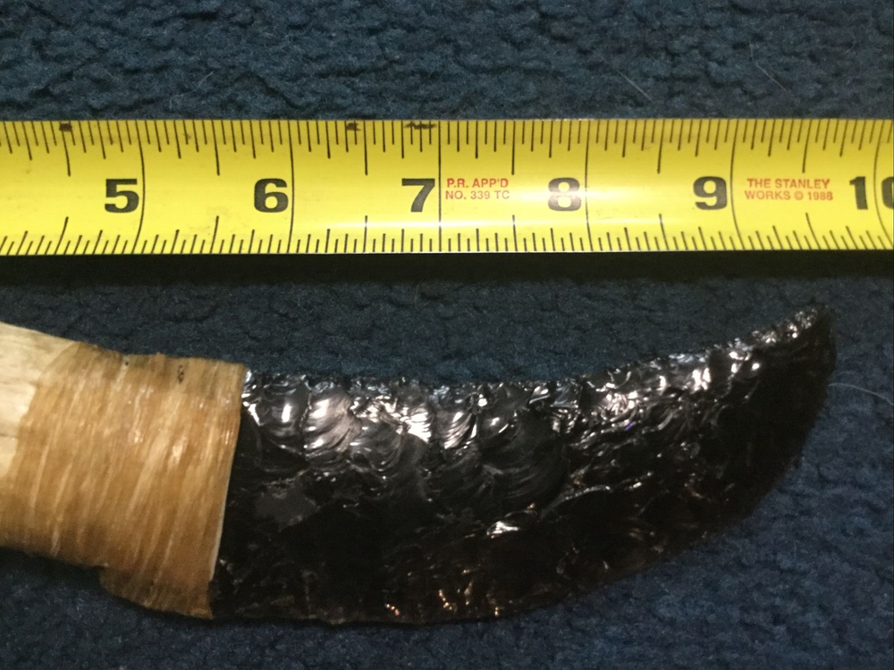 Primitive Obsidian Stone Bleached Antler Handle Knife