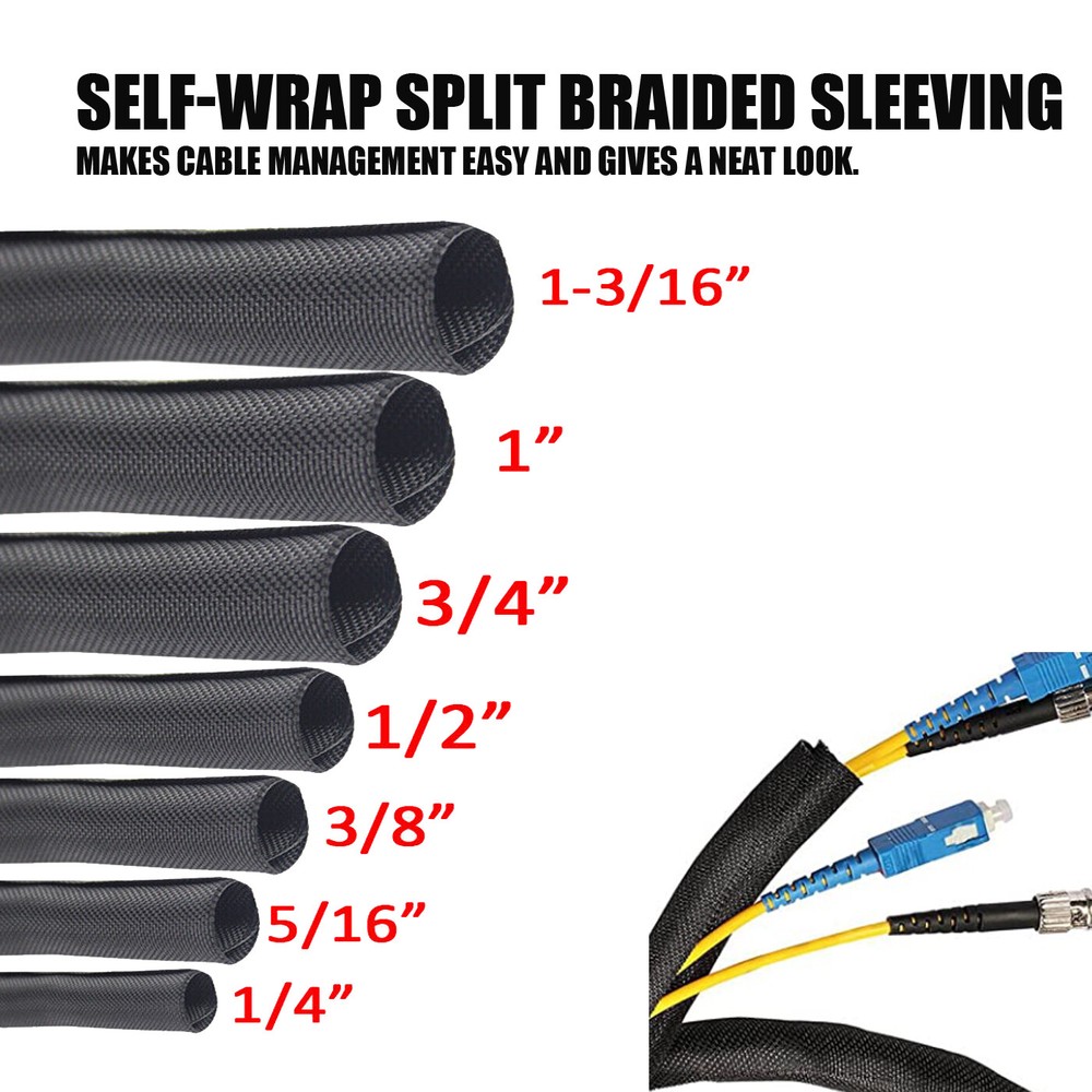 Braided Cable Management Sleeve Cord Protector - Self-Wrapping Split Wire Loom