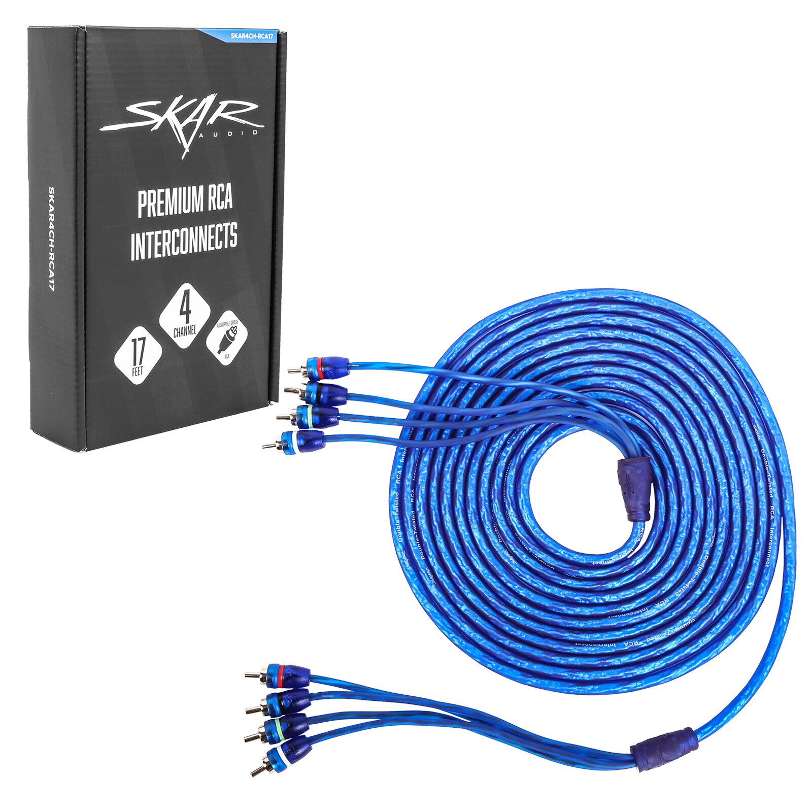 NEW SKAR AUDIO 17 FT 4-CHANNEL TWISTED PAIR AUDIOPHILE GRADE INTERCONNECT CABLE