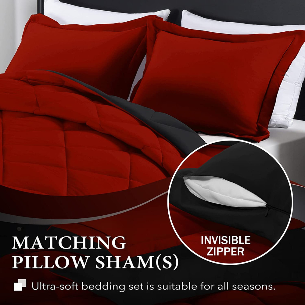 King Size Comforter Set - Red and Black King Comforter, Soft Bedding Sets for Al
