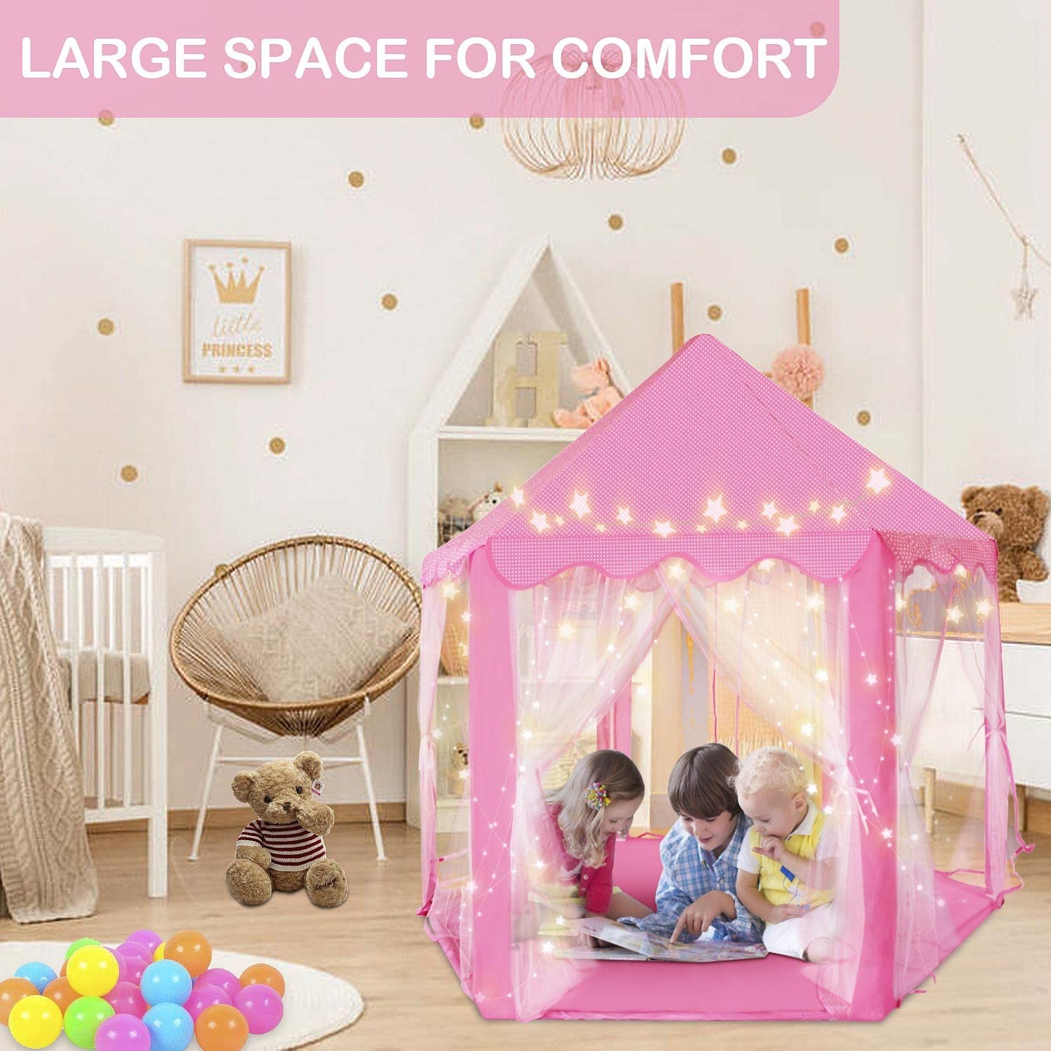 Castillo De Princesas Rosa Con Luces Estrellas Juguetes Para Niñas 3 4 5 6 Años