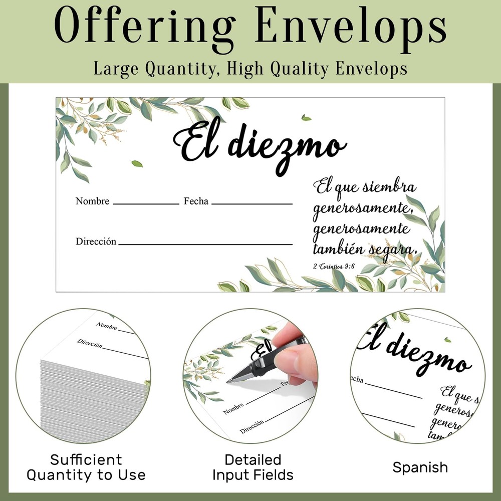 500 Count Spanish Offering Envelopes Tithe Donation Tithes and Offering Envel...