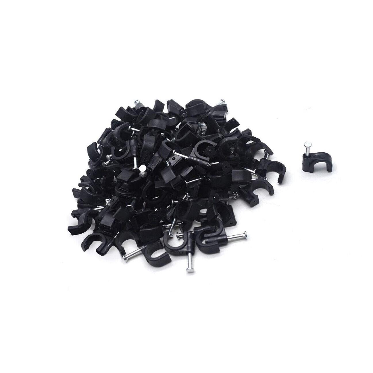100 PCS 8mm Round Cable Clips with Nails Cord Holder Wall Mount Clip Tacks Black