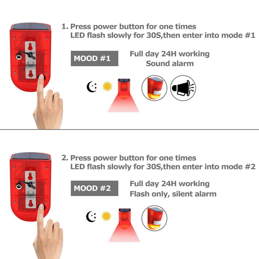 Solar Alarm LED Light Solar Strobe Light Wireless Motion Sensor Detector Outdoor