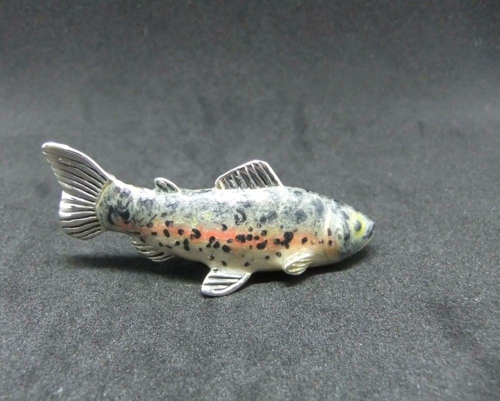 Saturno Solid Sterling 925 Hallmarked Silver & Enamel Trout Fish Figure - Medium