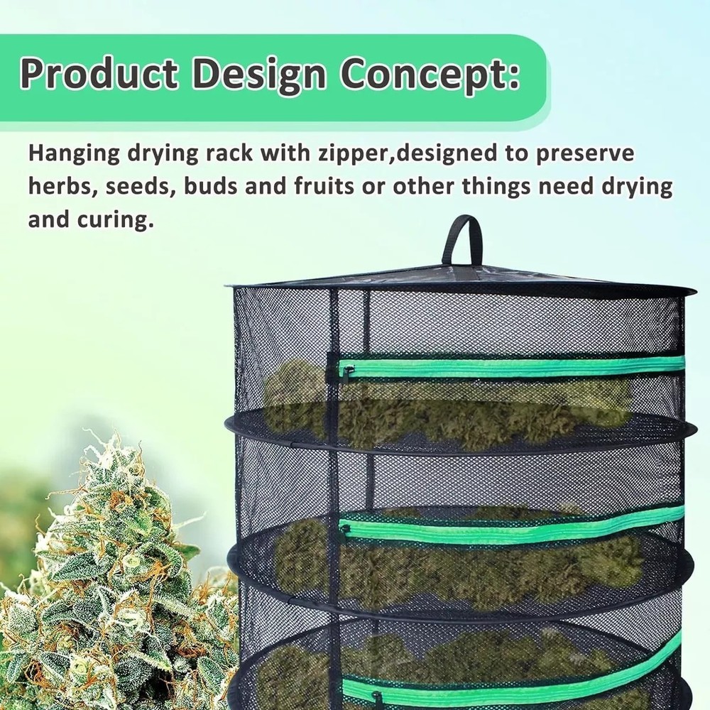 6 Layer Herb Drying Rack 3ft Diameter Plant Hanging Mesh Dry Net