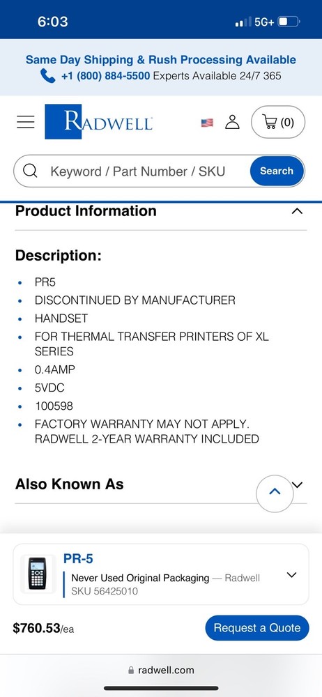 allen pr-5 keypad thermal transfer printer coding Interface ULH-1478 Untested