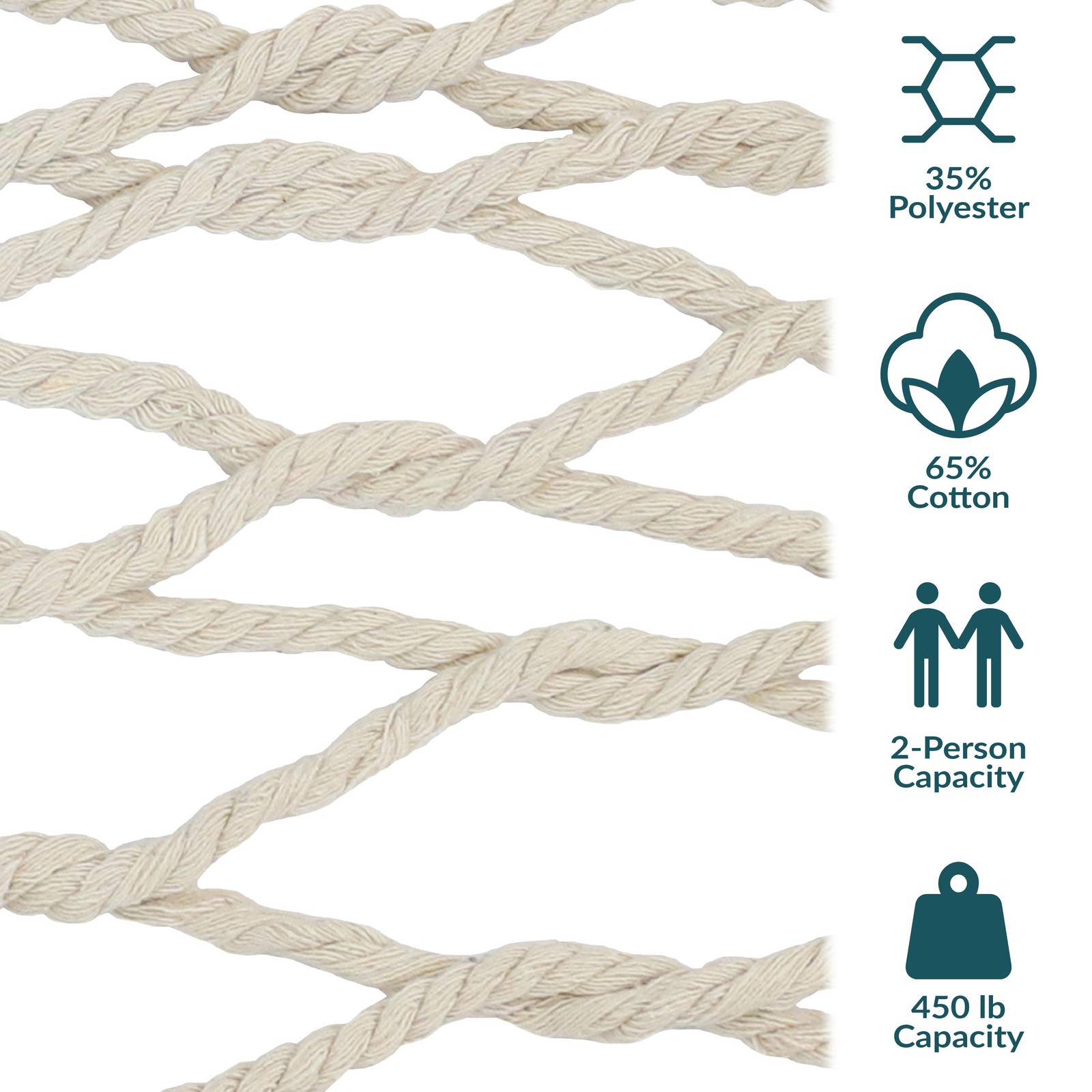 2-Person Cotton Rope Hammock with Spreader Bars - Natural by Sunnydaze