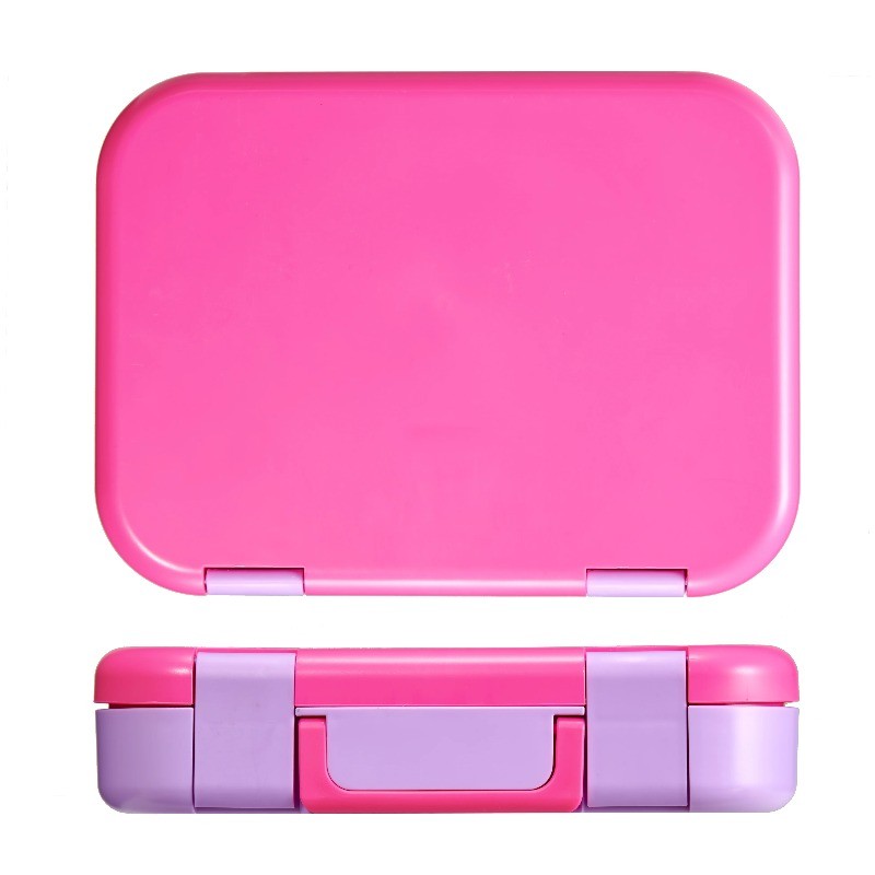 Pink Plastic Bento Box with 4 Compartments Includes Fork Spoon and Dressing