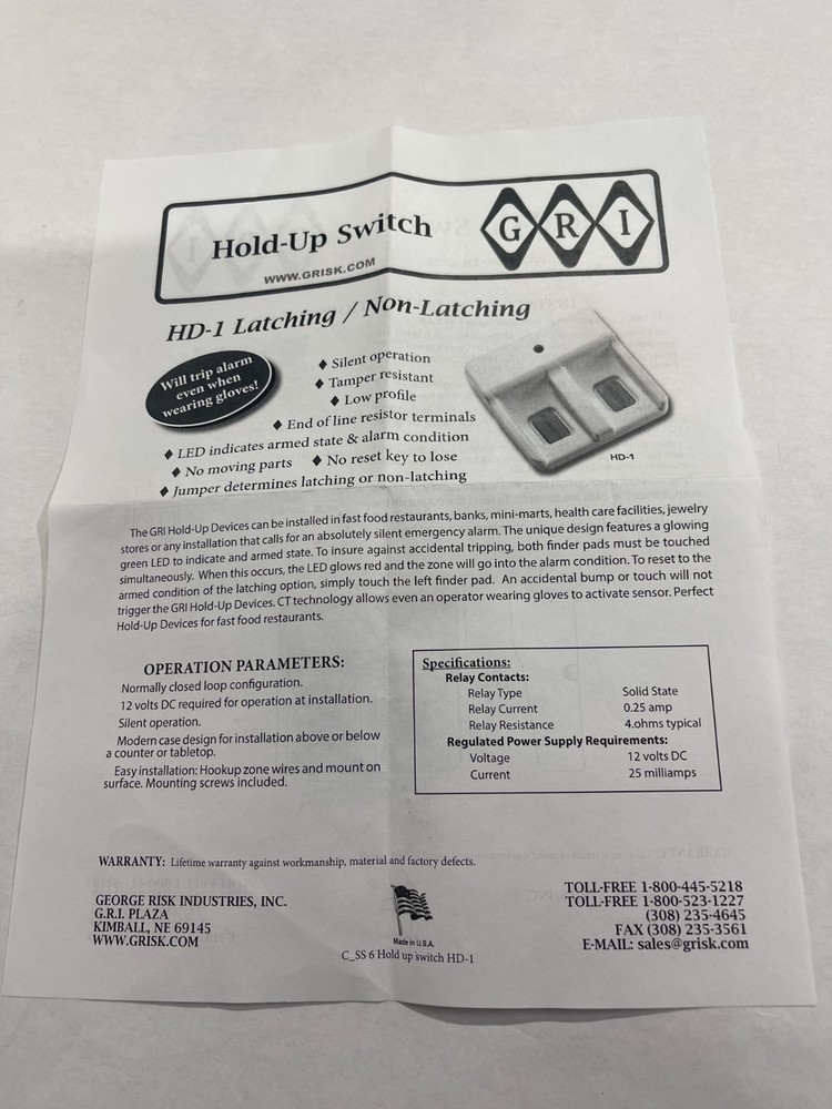 GRI HD-1 Latching/Non-Latching Device - NEW - Security Devices - Security System