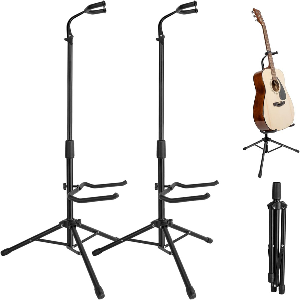 Guitar Stand, 2 Pack Height Adjustable Foldable Guitar Stand with Secure Support