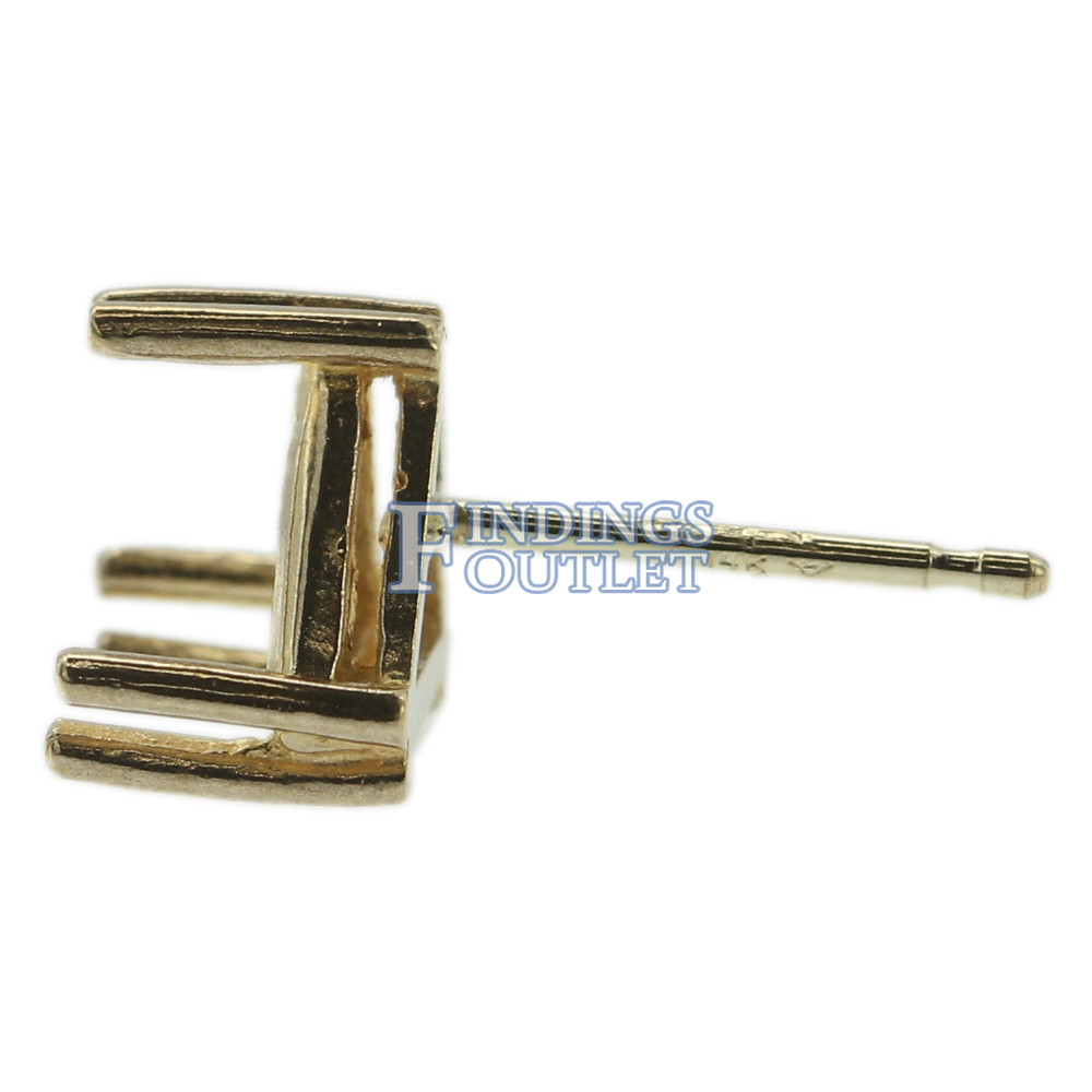 14k Yellow Gold Triangle Stud Earring Mounting Setting Push Back Post 6 Prong