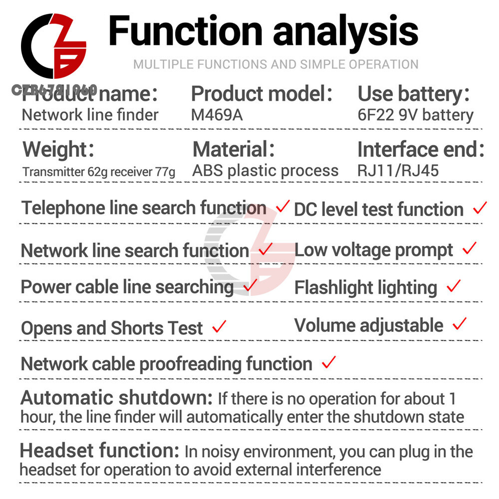 ANENG M469A Multifunctional Network Cable Tracker Networking Analyzer RJ11/RJ45