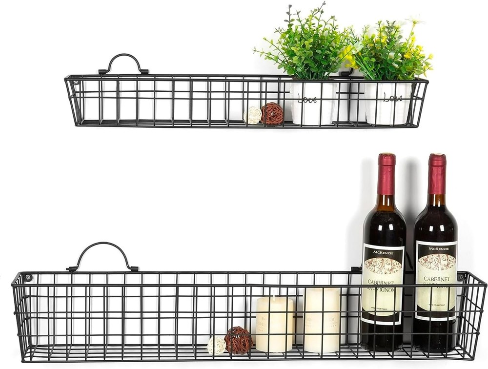 2pcs 30-Inch Wire Baskets Storage & Organization Rustic Black Wall Mounted Metal