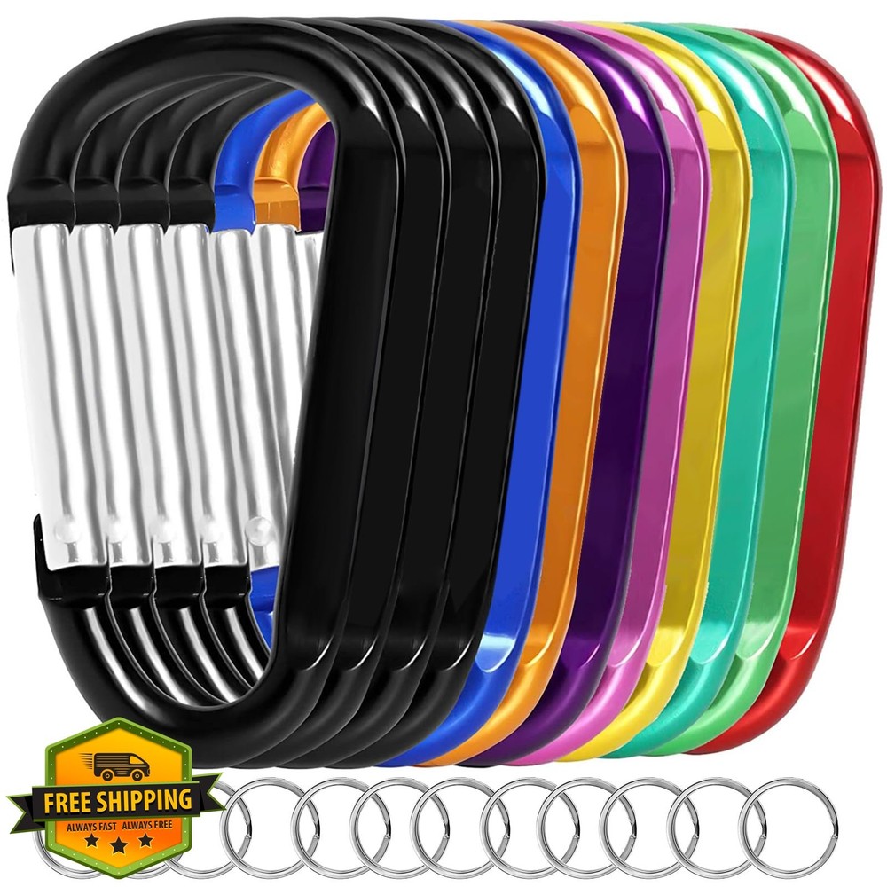 12PCS Carabiner Keychain Clip 3" Aluminum D Ring Snap Hook Multi-Function