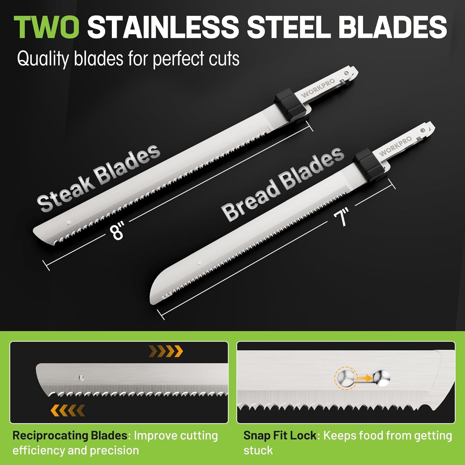 WORKPRO Cordless Electric Knife for Turkey Fish & Bread 2 Stainless Steel Blades