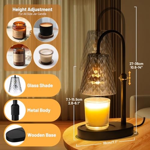 Candle Warming Lamp with Timer : Adjustable Light Level Adjustable Height Gray