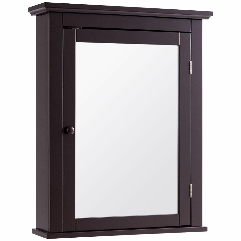 Bathroom Mirror Cabinet Wall Mounted Storage Organizer Adjustable Shelf Brown