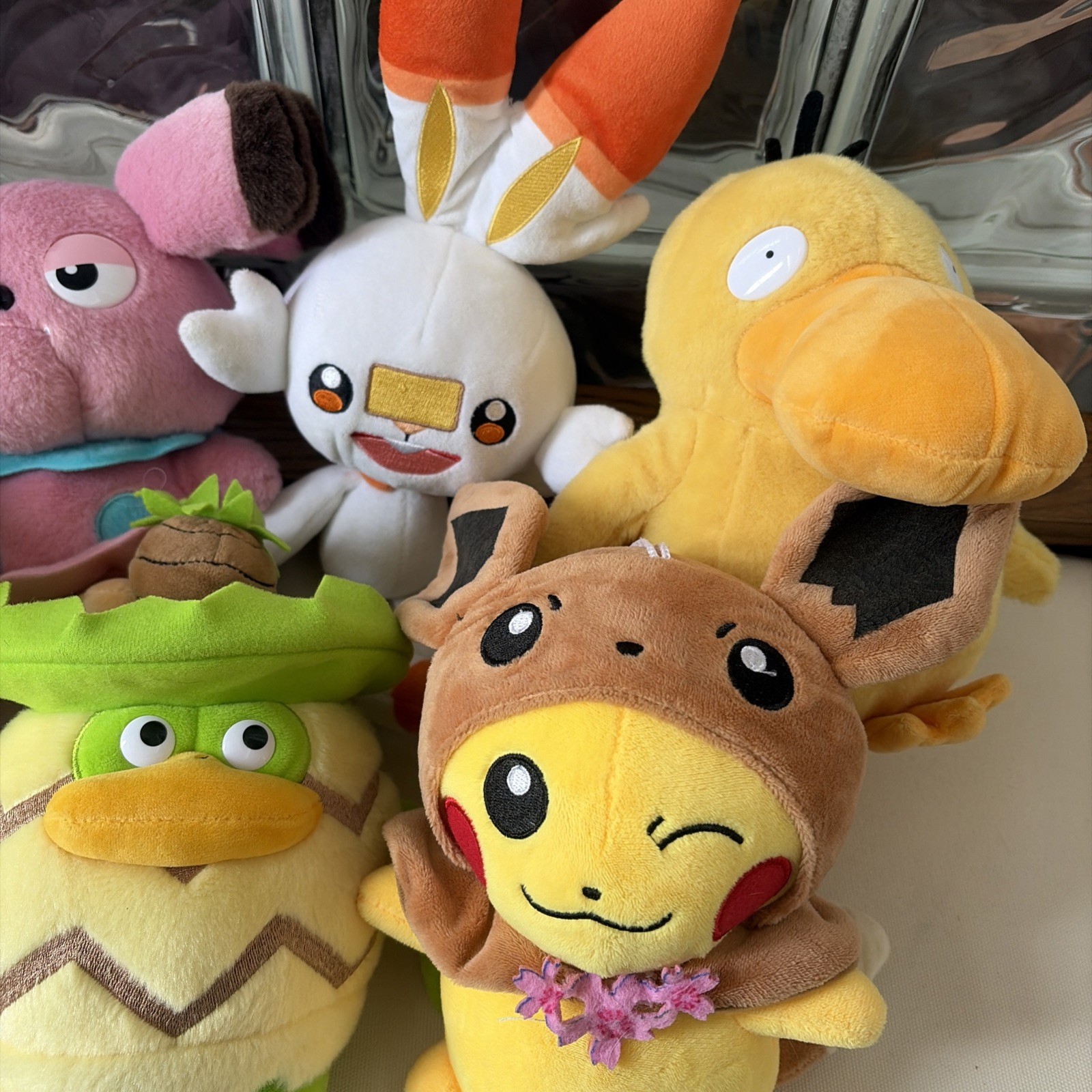 Pokemon Plush Lot Of 8 - Mewtwo, Scorbunny, Pikachu, Chimchar, Psyduck
