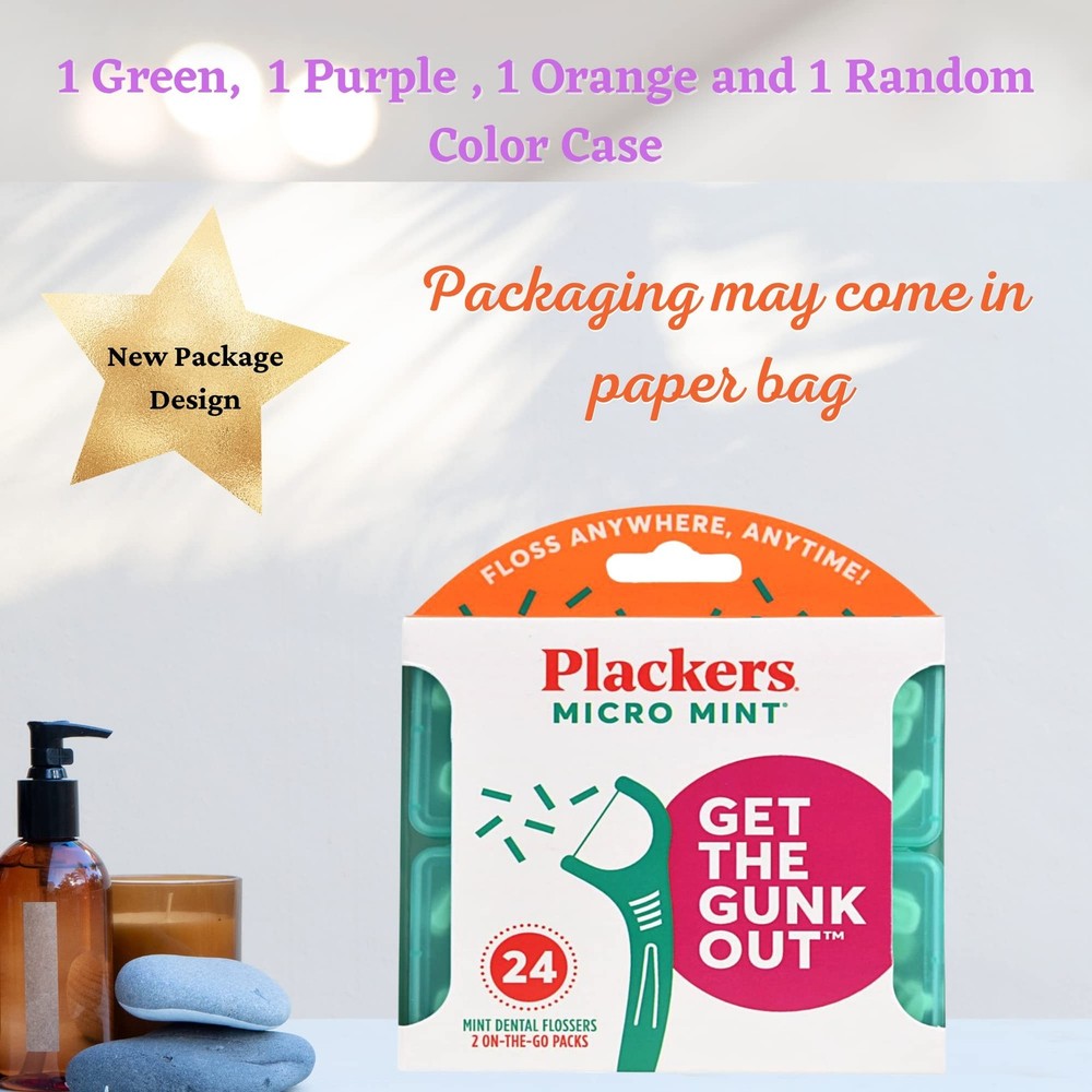 Plackers Micro 12 Count Flosser with Travel Case, Mint, 4-Pack