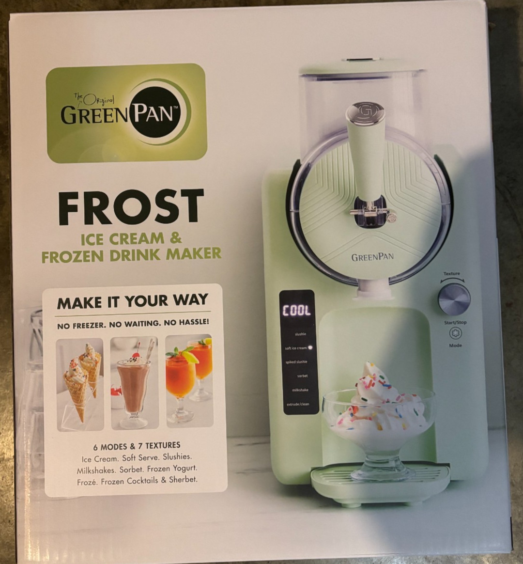 NEW GreenPan Frost Ice Cream & Frozen Drink Maker Green Color Shipped in 2nd Box