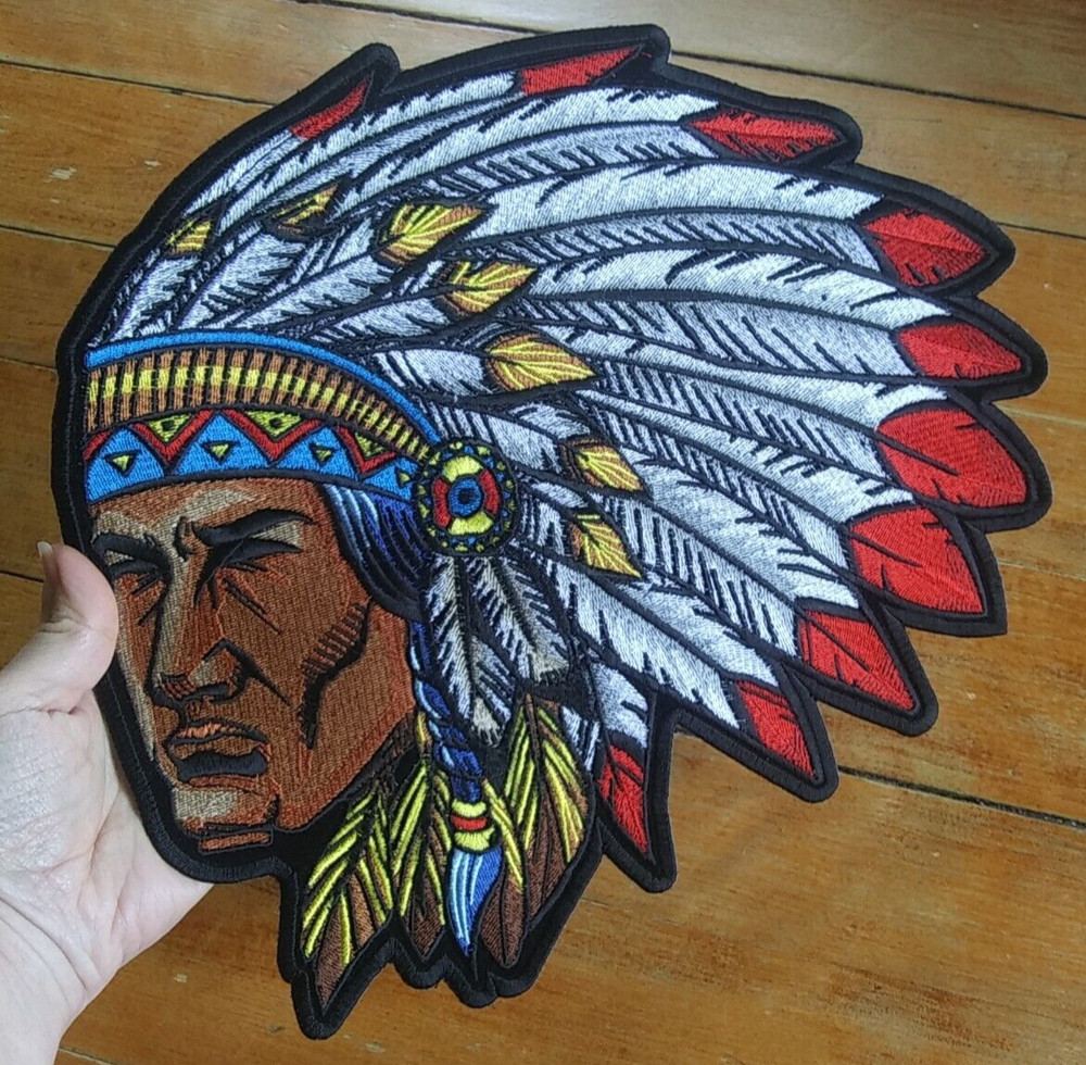 LARGE Embroidered Back Patch ~ Native Indian CHIEF Headdress Biker JACKET PATCH