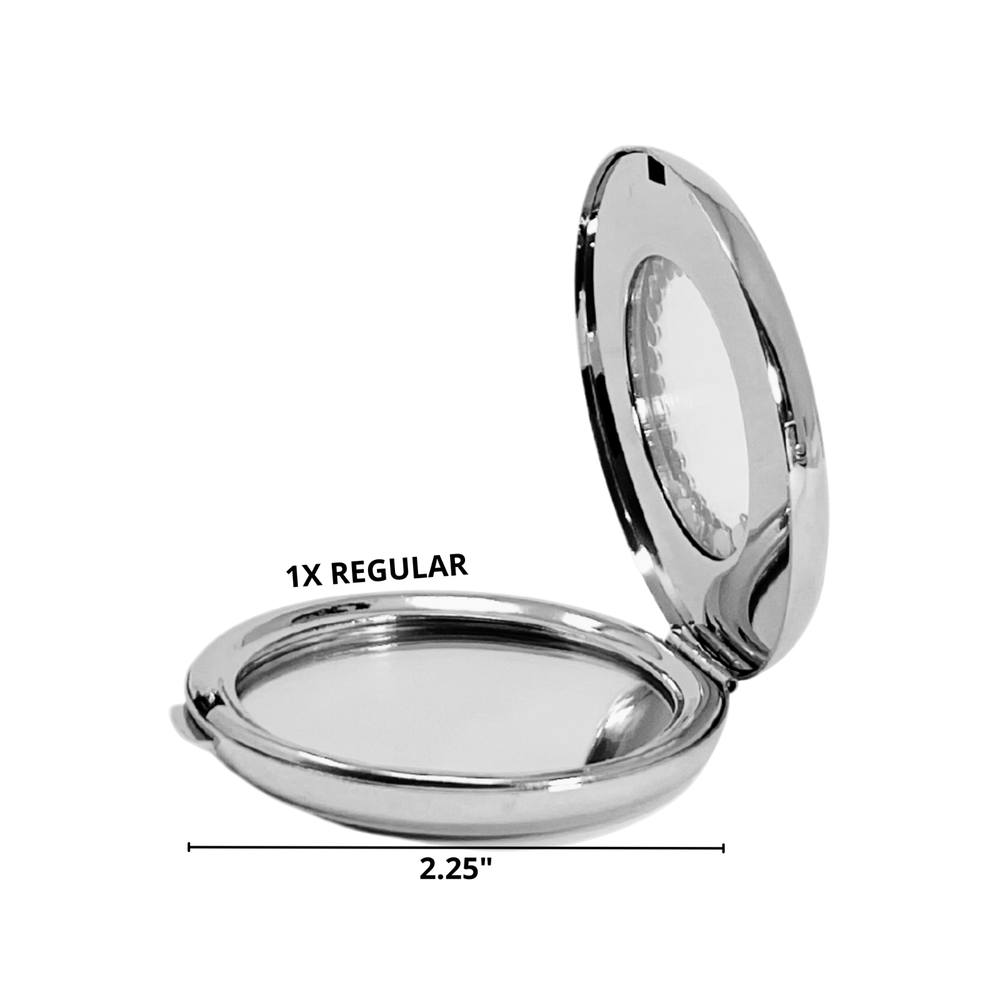 RUCCI | 1X Regular Silver Circular Compact Mirror with Diamonds (2.25 in)