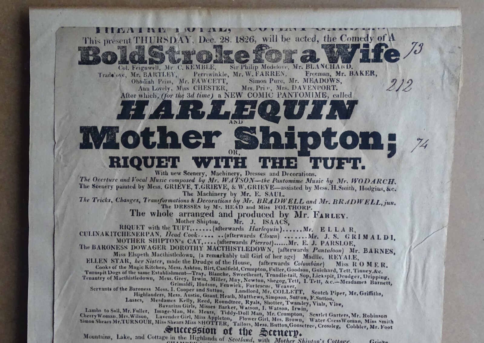 1826 Covent Garden Broadside BOLD STROKE FOR A WIFE Charles Green balloonist