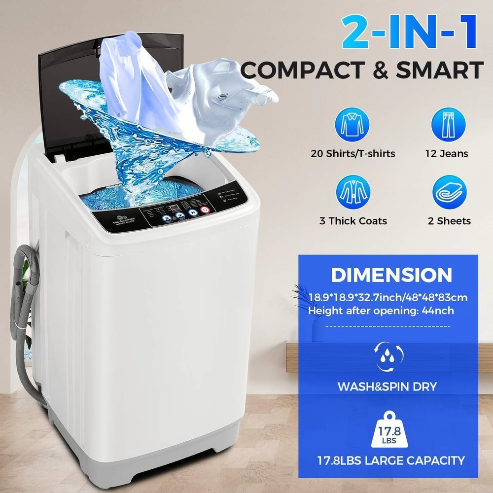 Washing Machine Top-Loading 17.8 lb Full Automatic Compact Laundry Washer Dryer