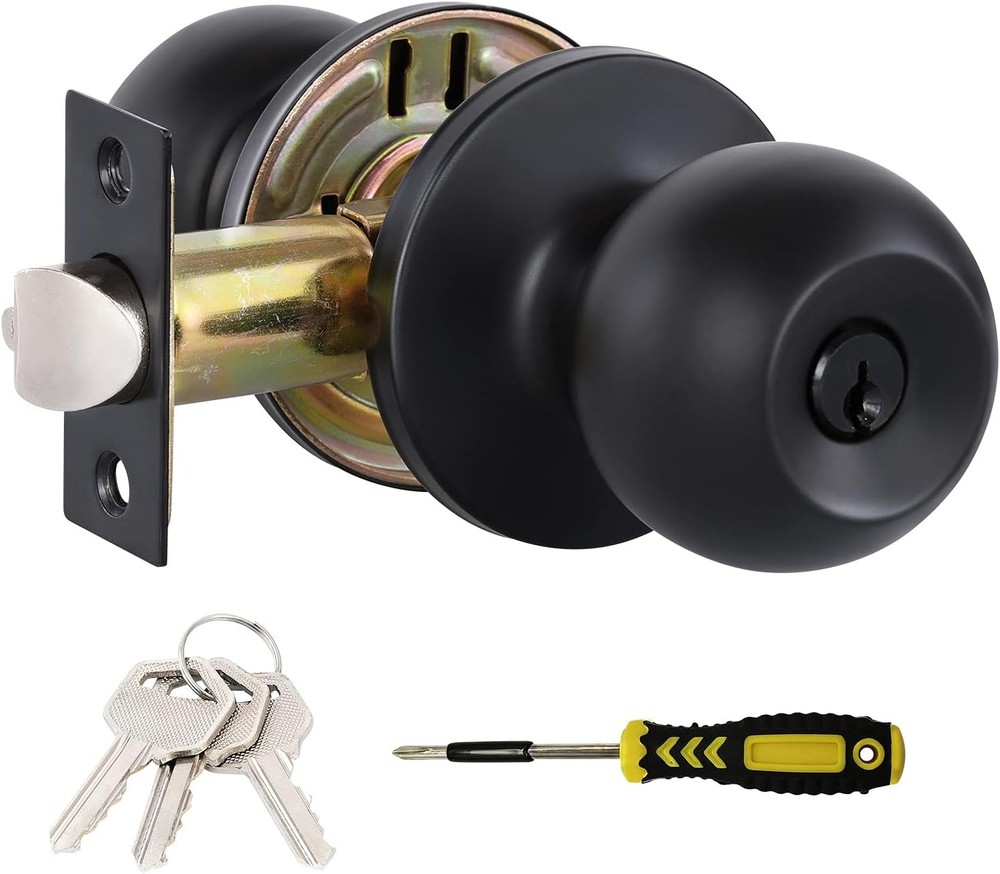 Lanwandeng Matte Black Door Knobs with Lock and Keys, 1 Pack, Entry Keys