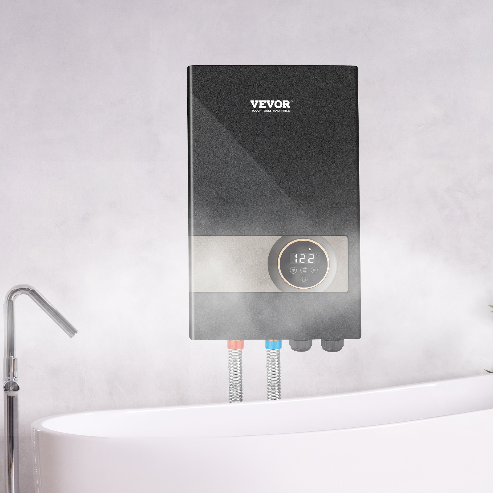 VEVOR 18KW Instant Hot Tankless Water Heater Electric LED Boiler IP25 for Shower